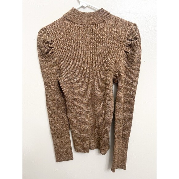 Who What Wear Brown Puff Sleeve Mock Neck Ribbed Sweater Top Size Large Fall - Picture 8 of 9